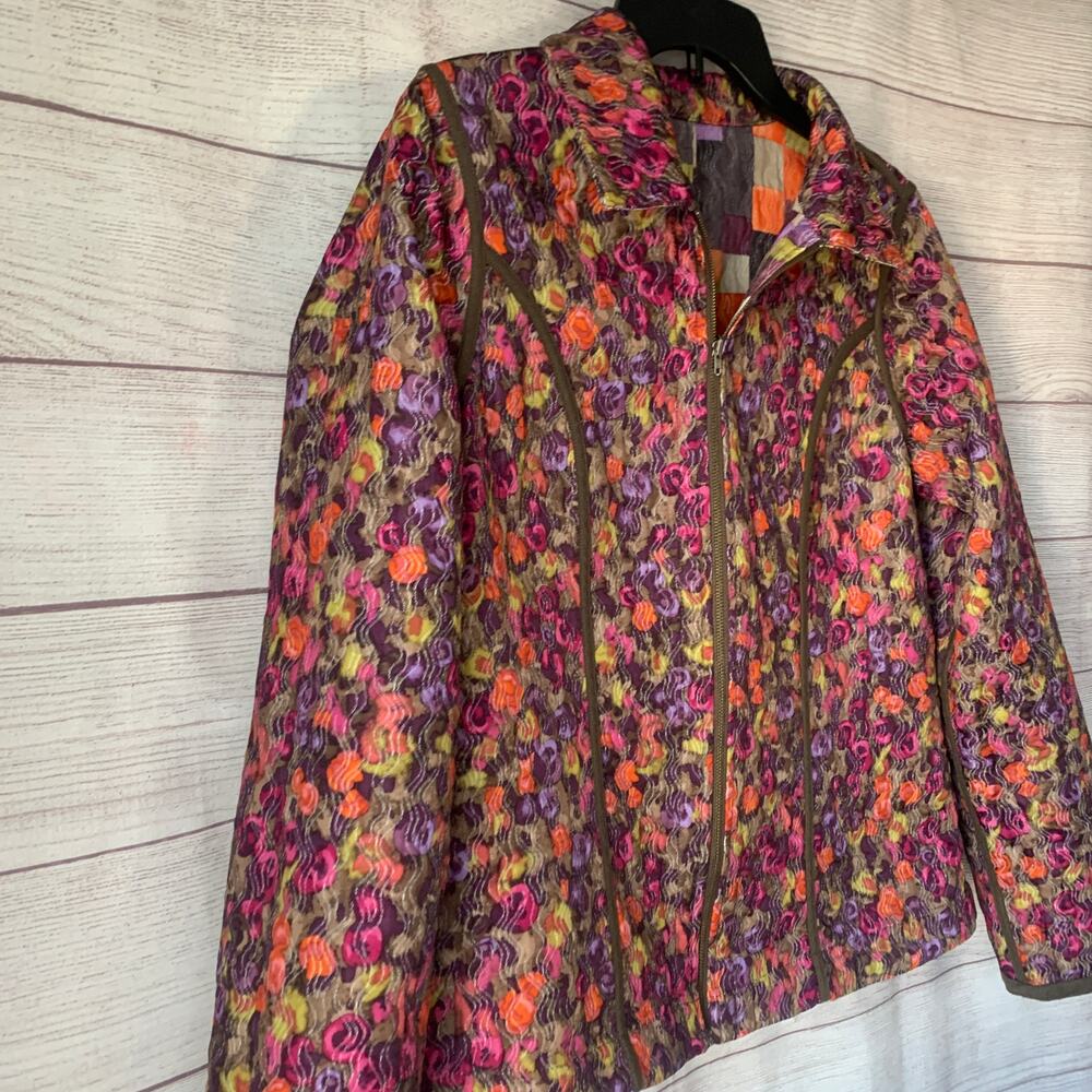 Reversible Multicolor Full Zip Jacket Patchwork Colorblock Quilt and Floral Side - Picture 15 of 16